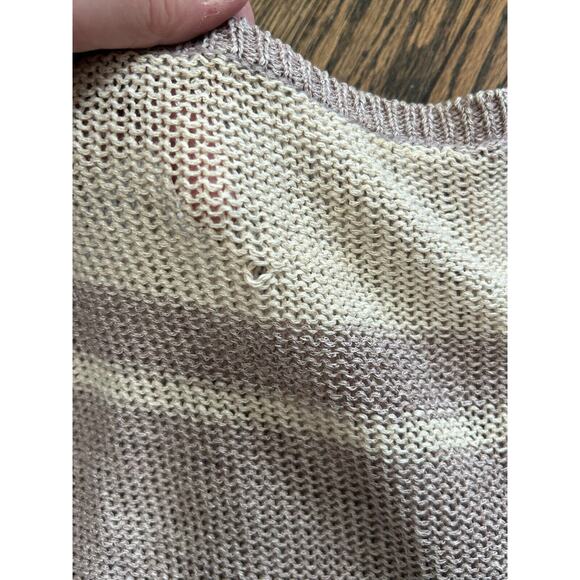 JOIE Women's Taupe/Purple Striped Open-Knit 100% Linen Pullover Sweater Size S - Picture 5 of 11